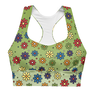 Sports Bra Green Floral Eco Friendly Longline Athletic Bra