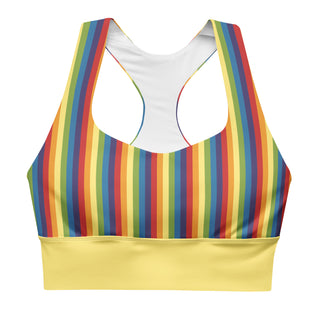 Sports Bra Yellow Rainbow Stripe Eco Friendly Longline Athletic Bra