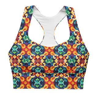 Sports Bra Colorful Geometric Sports Bra Eco Friendly Longline Athletic Bra