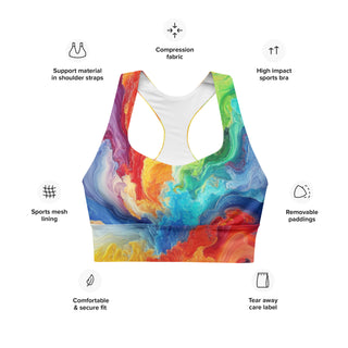 Sports Bra Colorful Rainbow Abstract Eco Friendly Longline Athletic Bra