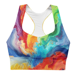 Sports Bra Colorful Rainbow Abstract Eco Friendly Longline Athletic Bra