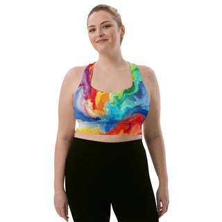 Sports Bra Colorful Rainbow Abstract Eco Friendly Longline Athletic Bra