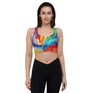 Sports Bra Colorful Rainbow Abstract Eco Friendly Longline Athletic Bra