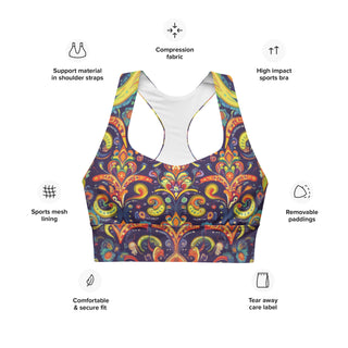 Sports Bra Colorful Vibrant Sports Bra Eco Friendly Longline Athletic Bra