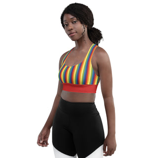 Sports Bra Red Rainbow Stripe Eco Friendly Longline Athletic Bra