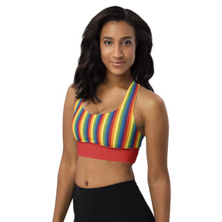 Sports Bra Red Rainbow Stripe Eco Friendly Longline Athletic Bra