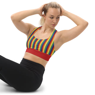 Sports Bra Red Rainbow Stripe Eco Friendly Longline Athletic Bra