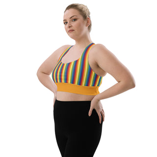 Sports Bra Orange Rainbow Stripe Eco Friendly Longline Athletic Bra