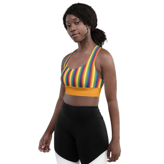 Sports Bra Orange Rainbow Stripe Eco Friendly Longline Athletic Bra