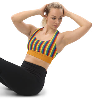 Sports Bra Orange Rainbow Stripe Eco Friendly Longline Athletic Bra