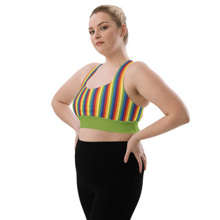 Sports Bra Green Rainbow Stripe Eco Friendly Longline Athletic Bra