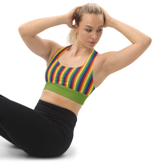 Sports Bra Green Rainbow Stripe Eco Friendly Longline Athletic Bra