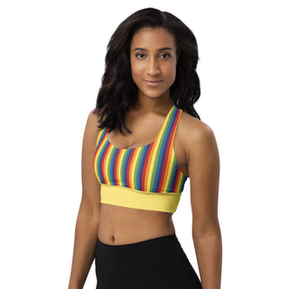 Sports Bra Yellow Rainbow Stripe Eco Friendly Longline Athletic Bra