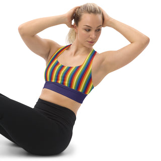 Sports Bra Purple Rainbow Stripe Eco Friendly Longline Athletic Bra