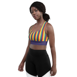 Sports Bra Purple Rainbow Stripe Eco Friendly Longline Athletic Bra