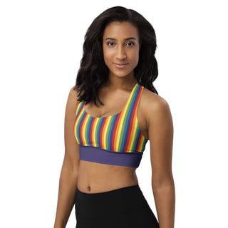 Sports Bra Purple Rainbow Stripe Eco Friendly Longline Athletic Bra