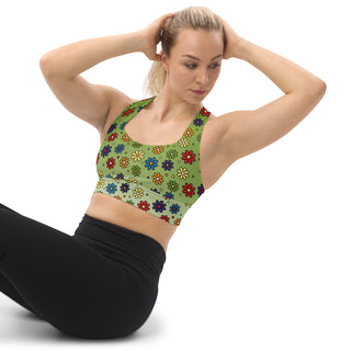 Sports Bra Green Floral Eco Friendly Longline Athletic Bra