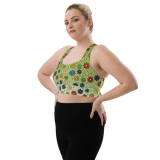 Sports Bra Green Floral Eco Friendly Longline Athletic Bra