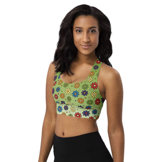 Sports Bra Green Floral Eco Friendly Longline Athletic Bra