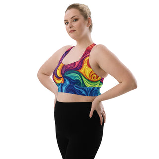 Sports Bra Rainbow Swirl Eco Friendly Longline Athletic Bra