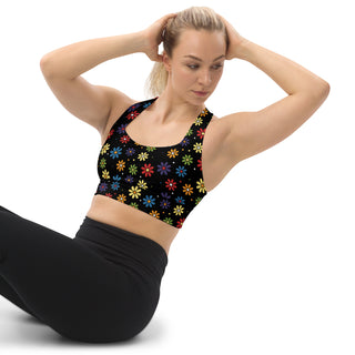 Sports Bra Black Floral Sports Bra Eco Friendly Longline Athletic Bra