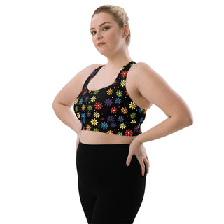 Sports Bra Black Floral Sports Bra Eco Friendly Longline Athletic Bra