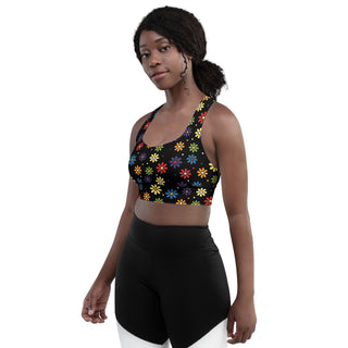 Sports Bra Black Floral Sports Bra Eco Friendly Longline Athletic Bra