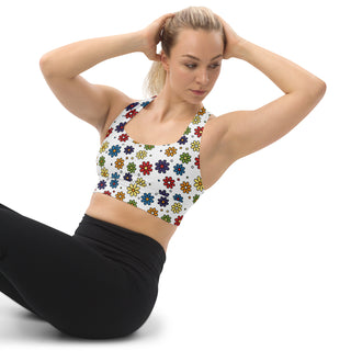 Sports Bra White Floral Sports Bra Eco Friendly Longline Athletic Bra