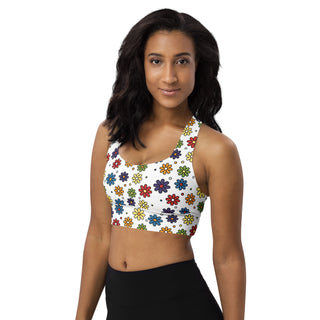 Sports Bra White Floral Sports Bra Eco Friendly Longline Athletic Bra