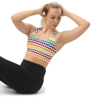 Sports Bra White Rainbow Stripe Sports Bra Eco Friendly Longline Athletic Bra