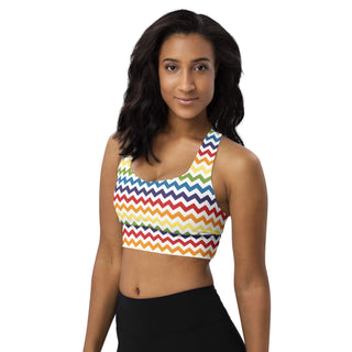 Sports Bra White Rainbow Stripe Sports Bra Eco Friendly Longline Athletic Bra