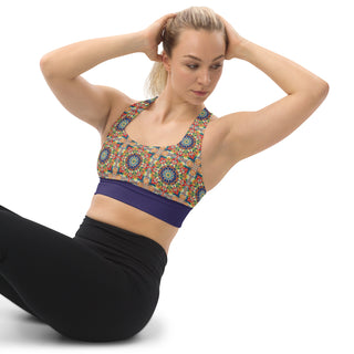 Sports Bra Rainbow Geometric Sports Bra Eco Friendly Longline Athletic Bra