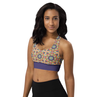 Sports Bra Rainbow Geometric Sports Bra Eco Friendly Longline Athletic Bra