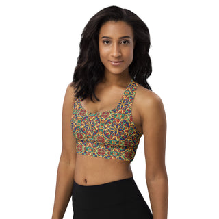 Sports Bra Rainbow Geometric Sports Bra Eco Friendly Longline Athletic Bra