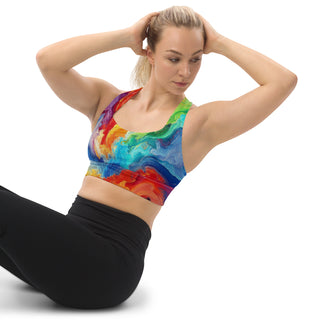 Sports Bra Colorful Rainbow Abstract Eco Friendly Longline Athletic Bra