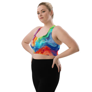 Sports Bra Colorful Rainbow Abstract Eco Friendly Longline Athletic Bra