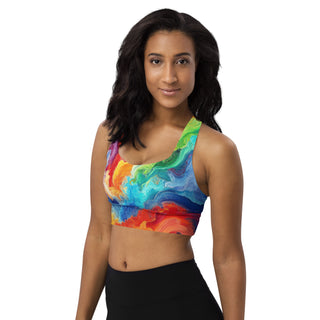 Sports Bra Colorful Rainbow Abstract Eco Friendly Longline Athletic Bra