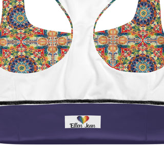 Sports Bra Rainbow Geometric Sports Bra Eco Friendly Longline Athletic Bra