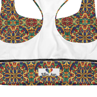 Sports Bra Rainbow Geometric Sports Bra Eco Friendly Longline Athletic Bra