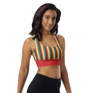 Sports Bra Red Rainbow Stripe Eco Friendly Longline Athletic Bra