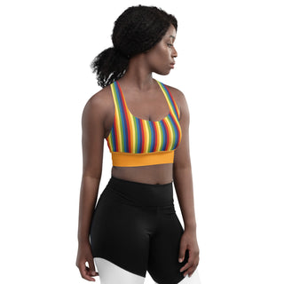 Sports Bra Orange Rainbow Stripe Eco Friendly Longline Athletic Bra