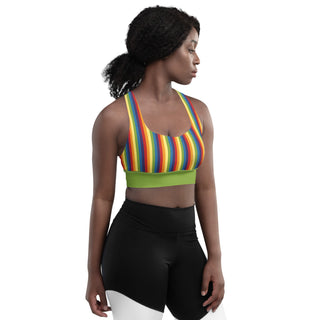 Sports Bra Green Rainbow Stripe Eco Friendly Longline Athletic Bra