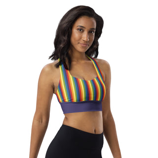 Sports Bra Purple Rainbow Stripe Eco Friendly Longline Athletic Bra