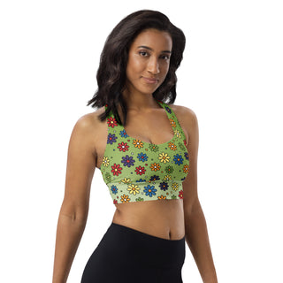 Sports Bra Green Floral Eco Friendly Longline Athletic Bra