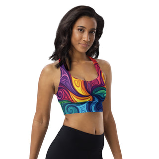 Sports Bra Rainbow Swirl Eco Friendly Longline Athletic Bra