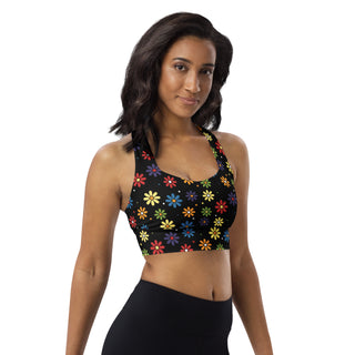 Sports Bra Black Floral Sports Bra Eco Friendly Longline Athletic Bra