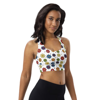 Sports Bra White Floral Sports Bra Eco Friendly Longline Athletic Bra