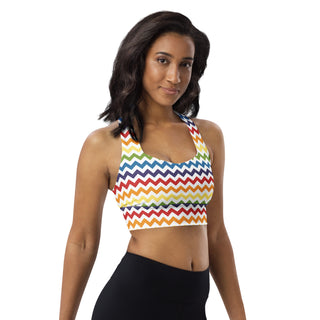 Sports Bra White Rainbow Stripe Sports Bra Eco Friendly Longline Athletic Bra