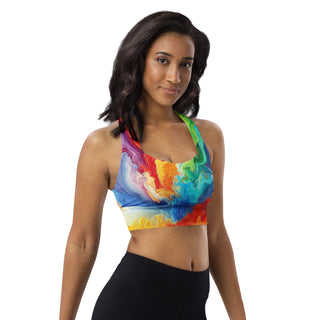 Sports Bra Colorful Rainbow Abstract Eco Friendly Longline Athletic Bra