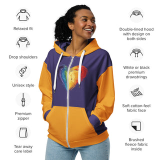 Hoodie Zip Up Eco-Friendly Unisex Fit Orange and Purple Sweatshirt Hoodie